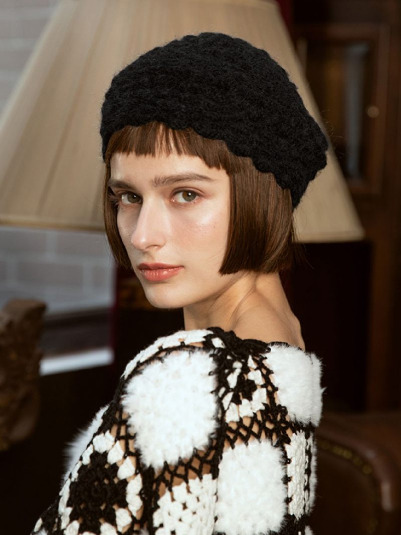 Casquettes Pour Femmes Chapeaux Chauds D'hiver Styliste Tricotés Modernes Avec Découpes - Noir