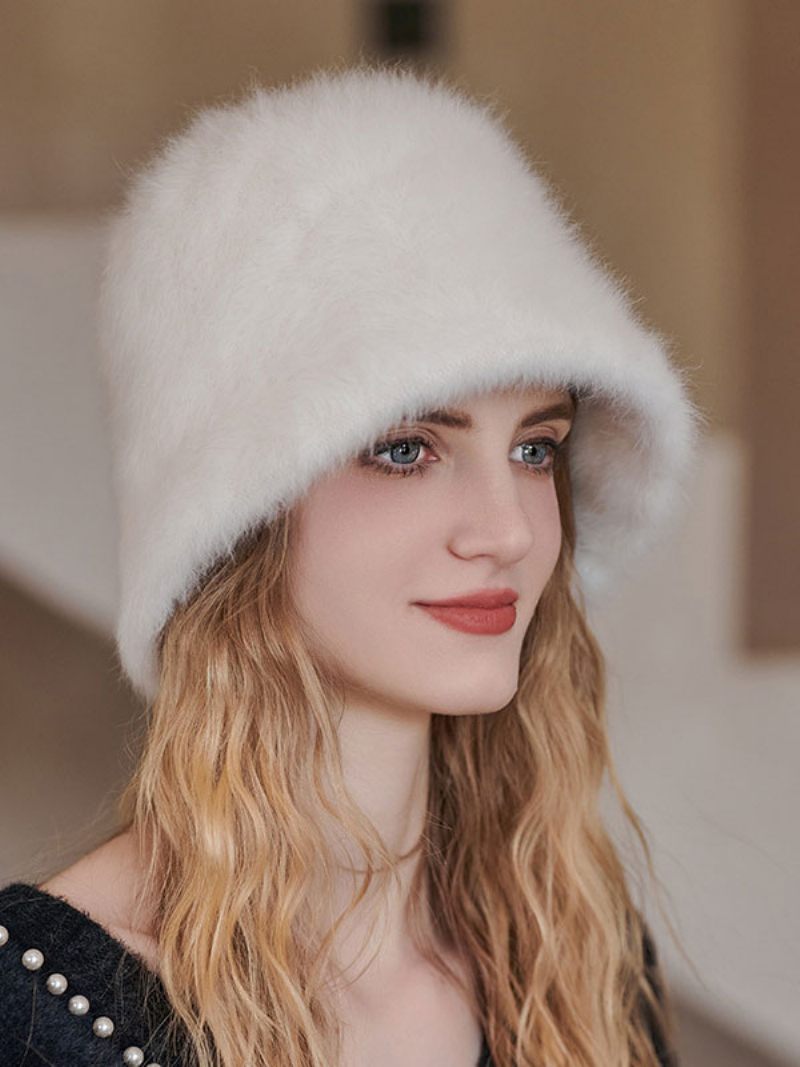 Casquettes Pour Femmes Chic Hiver Chaud Chapeaux Fourrure - Blanc