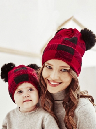 Casquettes Pour Femmes Modernes Pom Poms Plaid Acrylique Hiver Chaud Acc