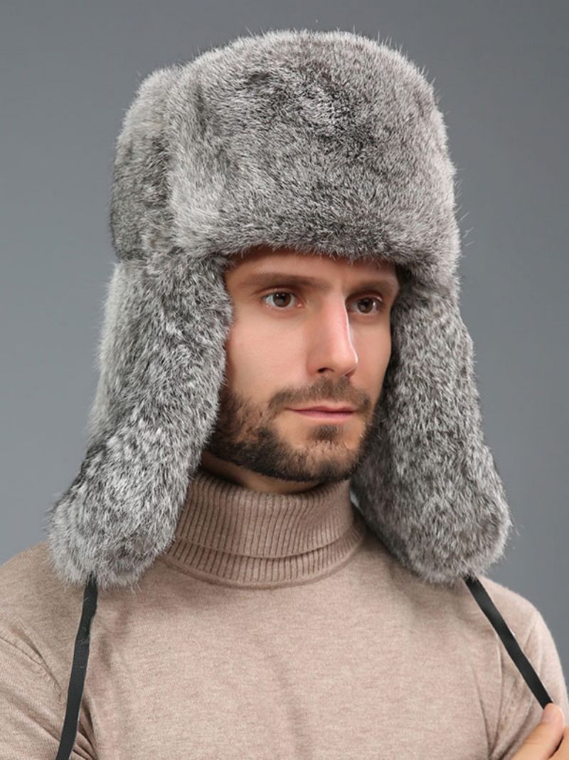 Casquettes Pour Hommes Modernes Fausse Fourrure Chapeaux Chauds D'hiver Chapeau Ushanka Russe - Gris