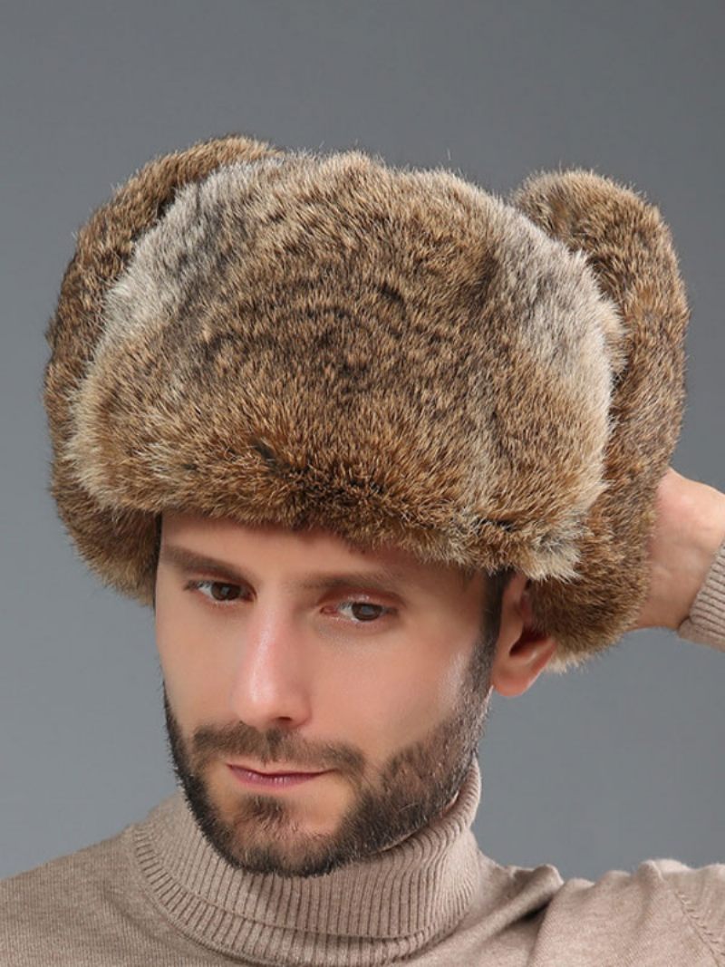 Casquettes Pour Hommes Modernes Fausse Fourrure Chapeaux Chauds D'hiver Chapeau Ushanka Russe - Kaki