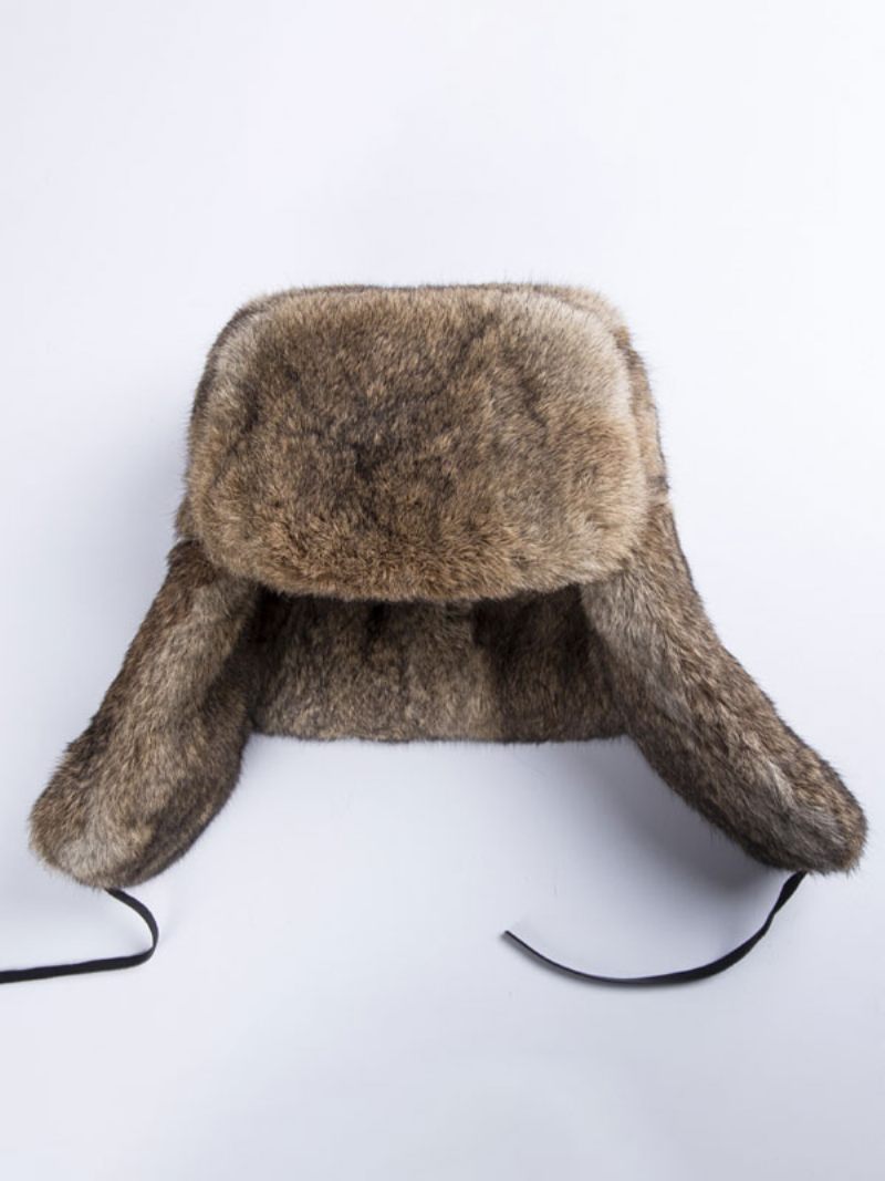 Casquettes Pour Hommes Modernes Fausse Fourrure Chapeaux Chauds D'hiver Chapeau Ushanka Russe - Kaki