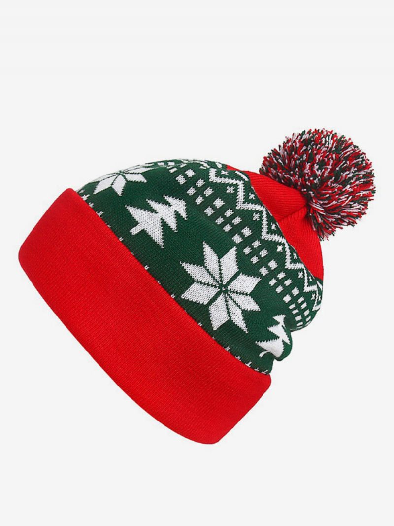 Chapeau À Pompons Rouges Motif Noël Casquette D'hiver Pour Femmes - Rouge