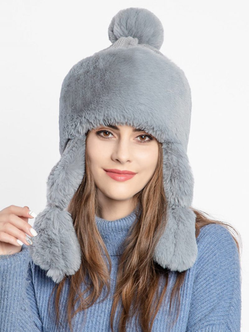 Chapeau Trooper Fausse Fourrure D'hiver Pour Femmes Avec Oreillettes Chapeaux Coupe-vent - Gris Clair