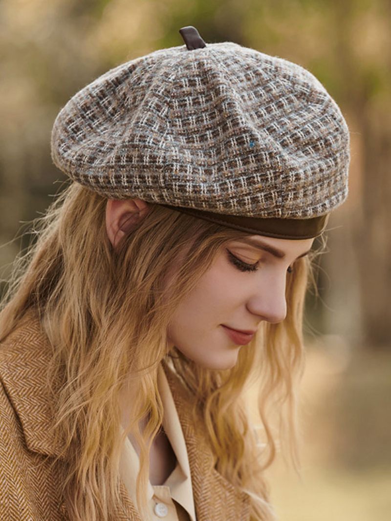 Chapeaux Pour Femmes Joli Béret À Carreaux Chaud Style Britannique L'hiver