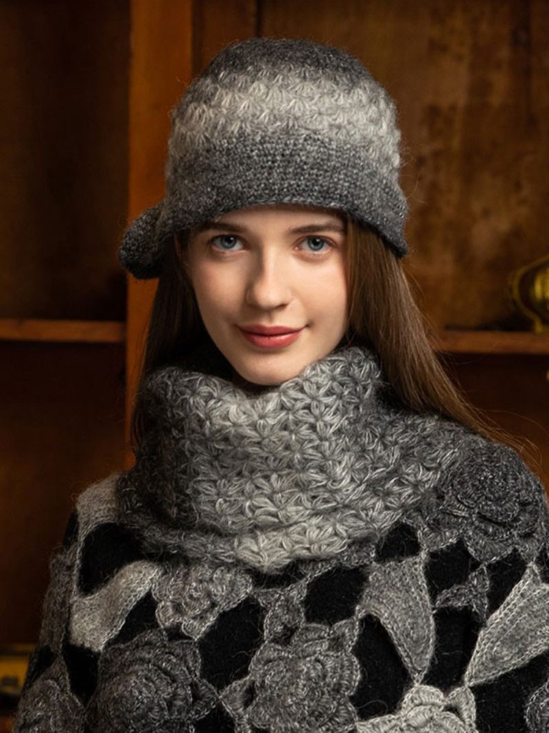 Chapeaux Pour Femmes Jolis Tricotés Chics Avec Découpes Styliste Chauds D'hiver - Gris