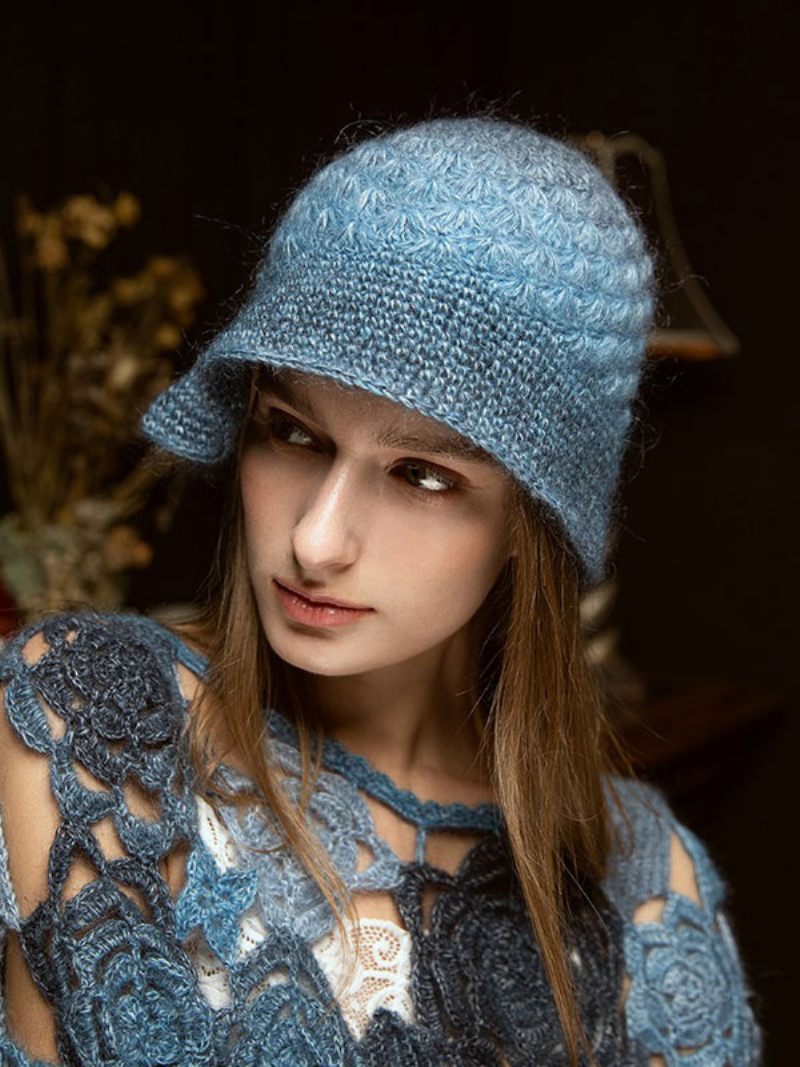 Chapeaux Pour Femmes Jolis Tricotés Chics Avec Découpes Styliste Chauds D'hiver - Bleu