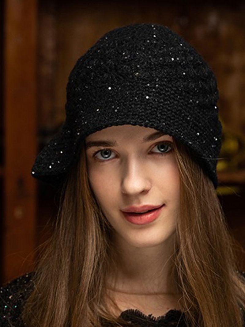 Chapeaux Pour Femmes Jolis Tricotés Chics Avec Découpes Styliste Chauds D'hiver - Noir