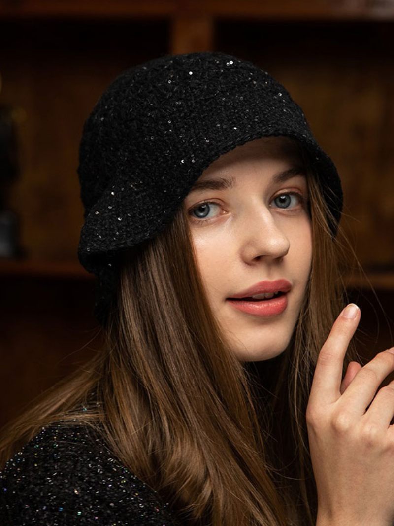 Chapeaux Pour Femmes Jolis Tricotés Chics Avec Découpes Styliste Chauds D'hiver - Noir