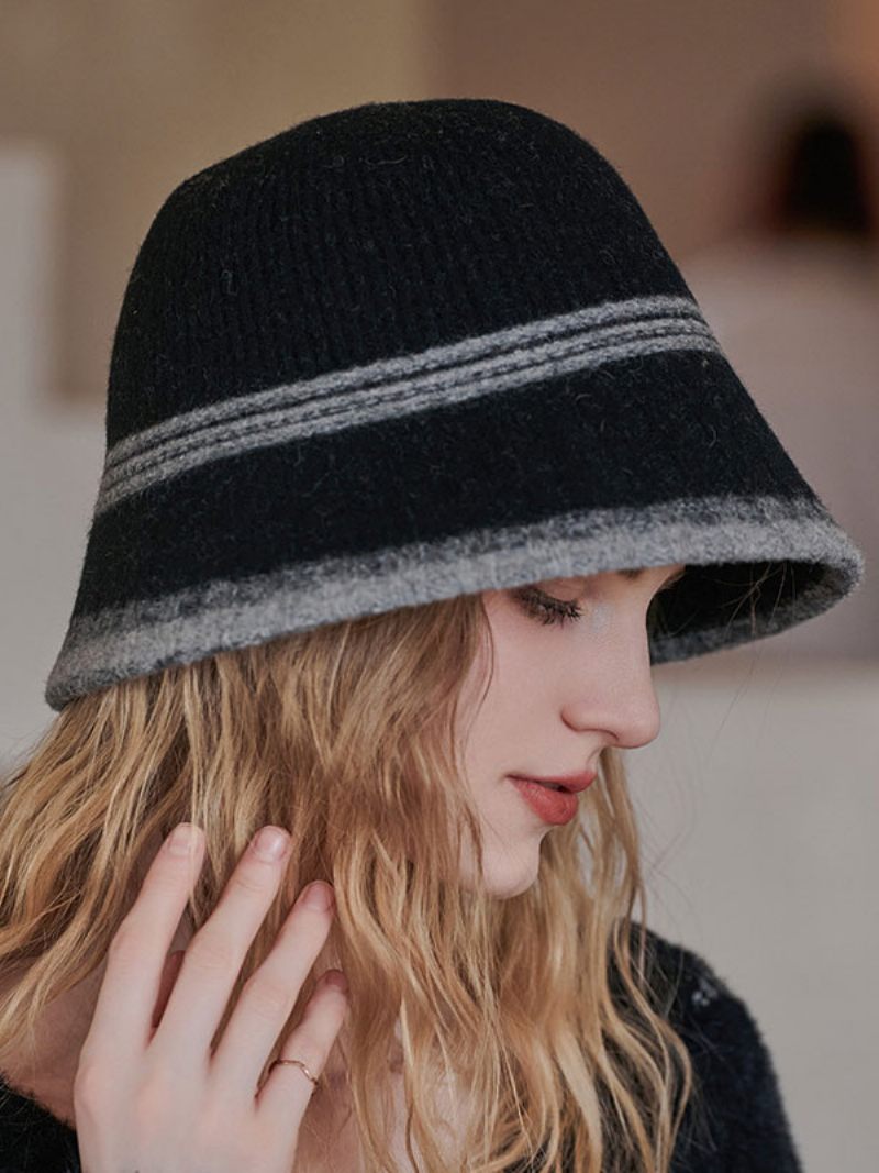 Chapeaux Pour Femmes Rayures Modernes Laine Chic Chauds D'hiver - Noir