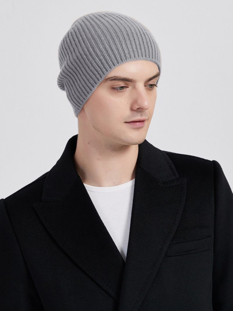 Chapeaux Pour Hommes Marron Café Pratiques Fibre Acrylique Tricotés Chauds D'hiver - Gris Clair