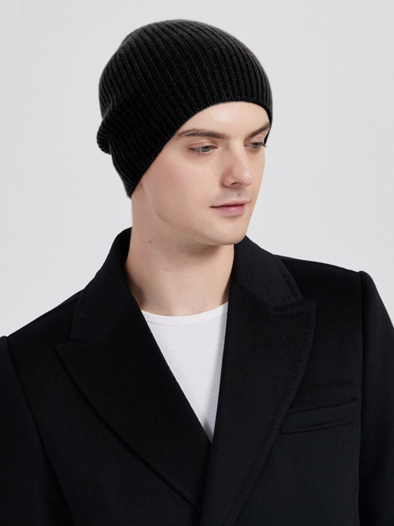 Chapeaux Pour Hommes Marron Café Pratiques Fibre Acrylique Tricotés Chauds D'hiver - Noir