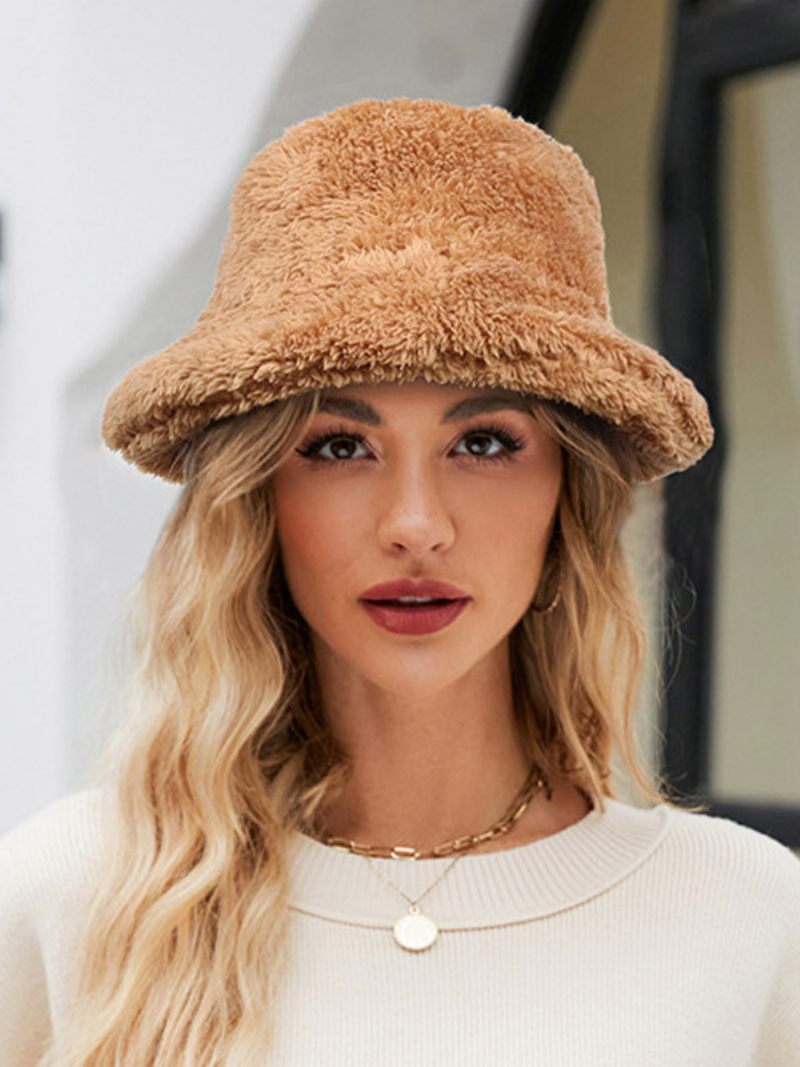 Chapeaux Pêcheur Fausse Fourrure Couleur Unie Automne Hiver Chapeau Pour Femme