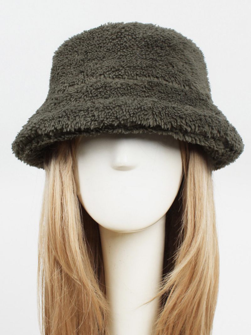 Chapeaux Pêcheur Fausse Fourrure Couleur Unie Automne Hiver Chapeau Pour Femme - Vert Chasseur