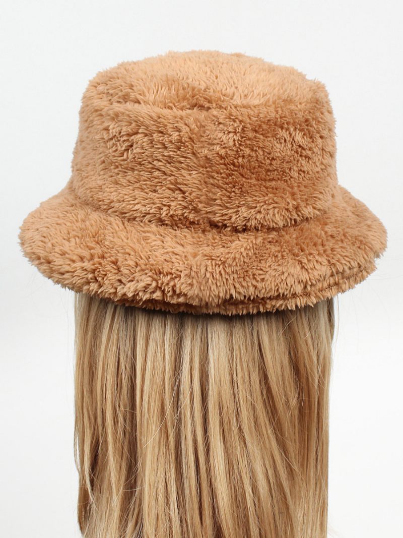 Chapeaux Pêcheur Fausse Fourrure Couleur Unie Automne Hiver Chapeau Pour Femme - Camel