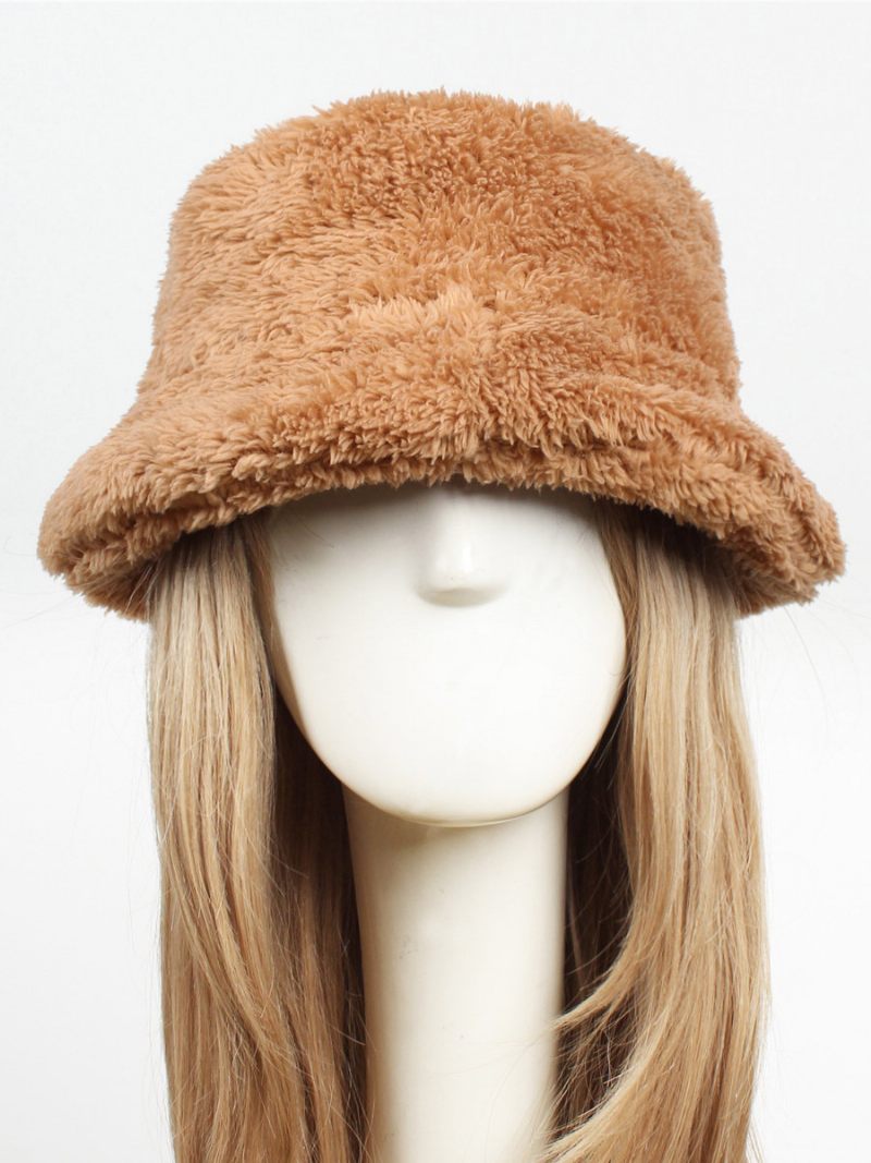 Chapeaux Pêcheur Fausse Fourrure Couleur Unie Automne Hiver Chapeau Pour Femme - Camel