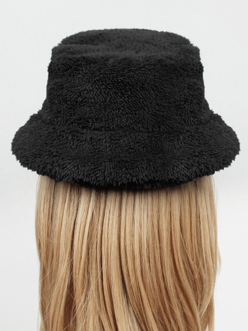 Chapeaux Pêcheur Fausse Fourrure Couleur Unie Automne Hiver Chapeau Pour Femme - Noir