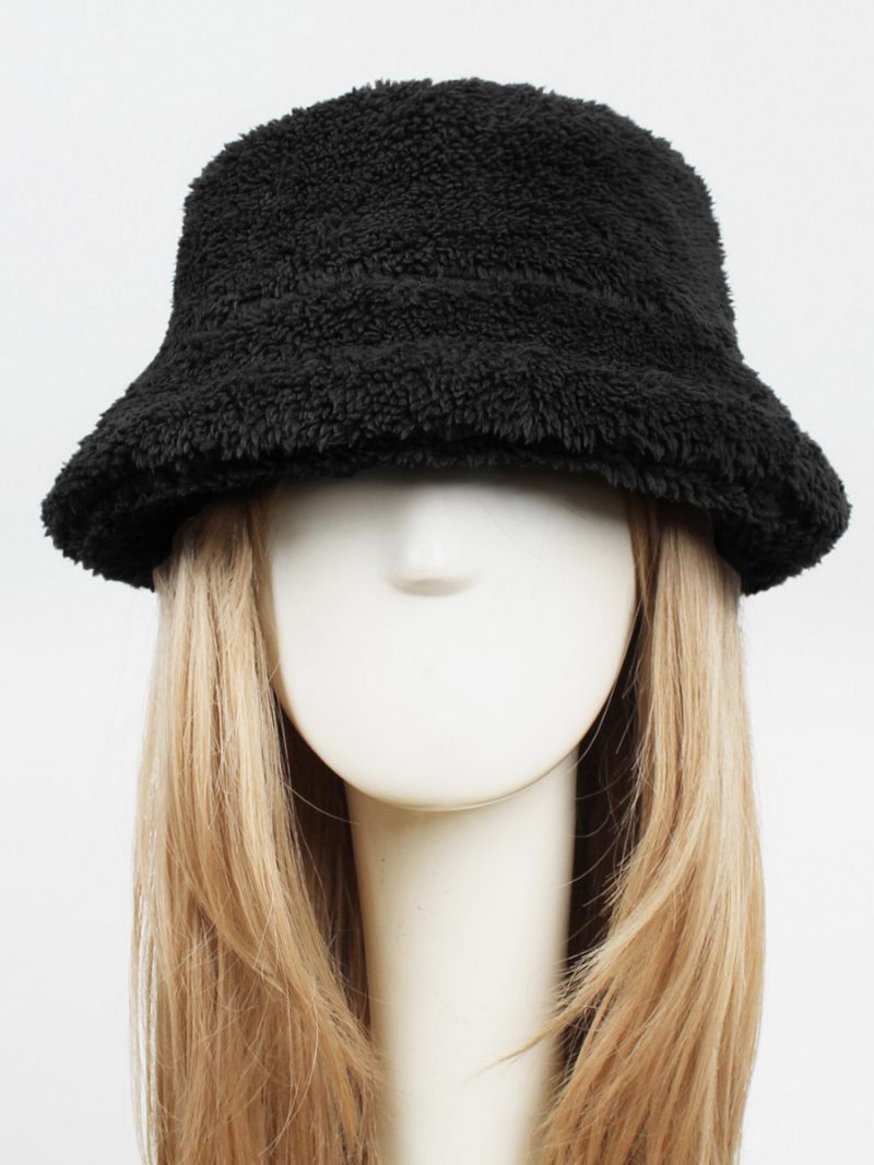 Chapeaux Pêcheur Fausse Fourrure Couleur Unie Automne Hiver Chapeau Pour Femme - Noir