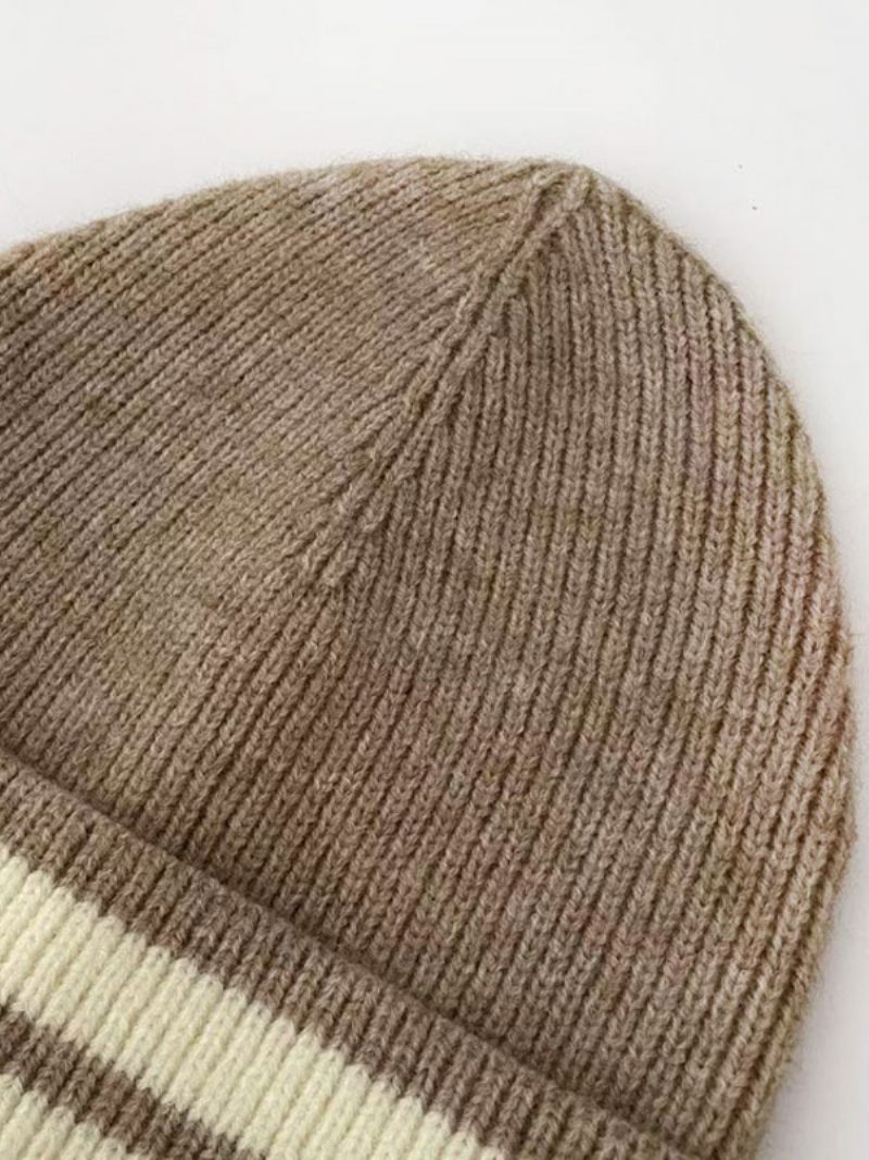 Chapeaux À Rayures Tricot Gris Pour Femmes Chapeau Chaud D'hiver Fabuleuses - Marron Clair