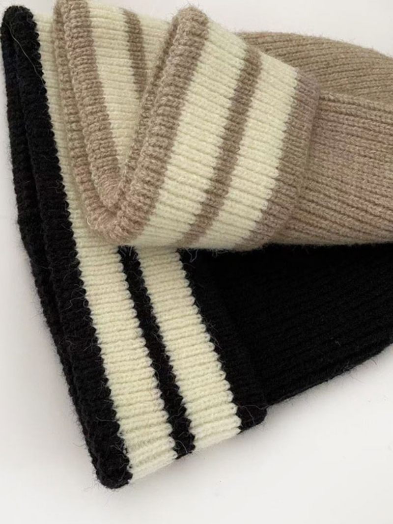 Chapeaux À Rayures Tricot Gris Pour Femmes Chapeau Chaud D'hiver Fabuleuses - Marron Clair