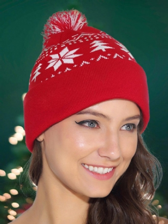 Pom Poms Hats Bonnet Noël Flocon Neige Pour Femme Rouge