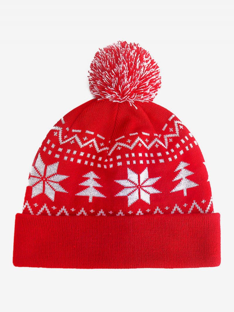 Pom Poms Hats Bonnet Noël Flocon Neige Pour Femme Rouge - Rouge