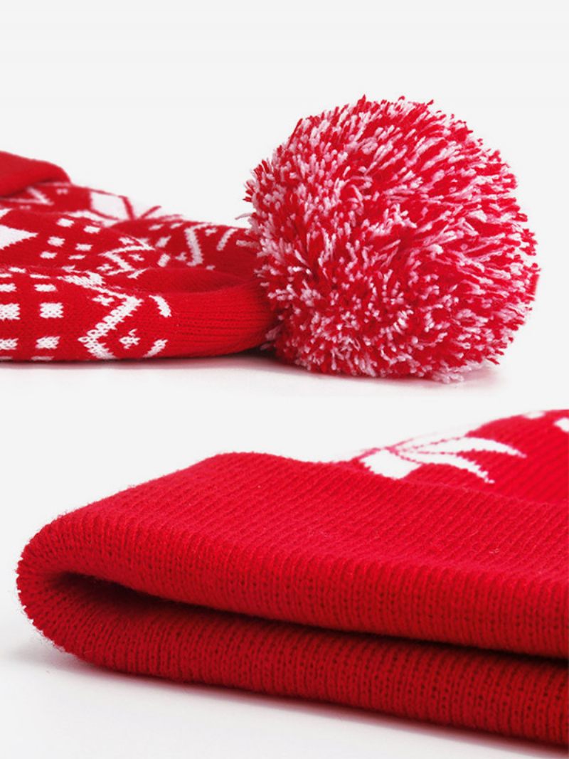 Pom Poms Hats Bonnet Noël Flocon Neige Pour Femme Rouge - Rouge