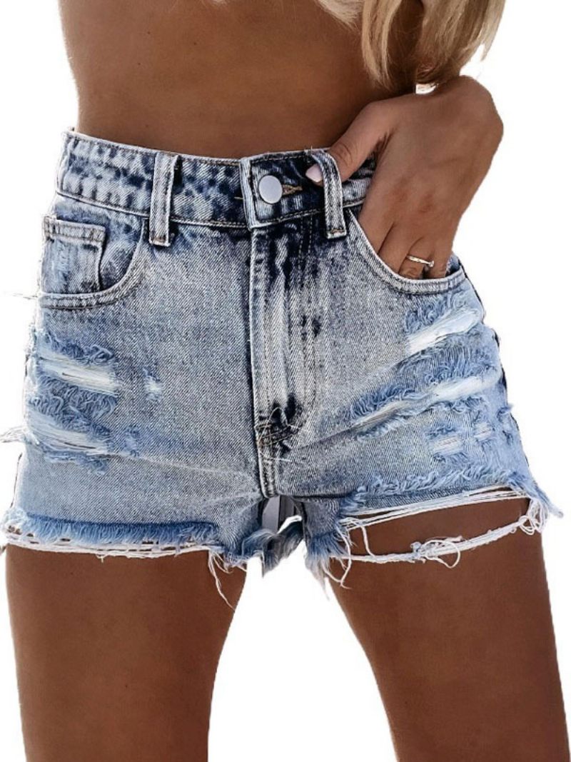 Jeans Femme Bleu Clair Veste Pour Homme Boutons Droit Décontracté Cowboy Denim Shorts