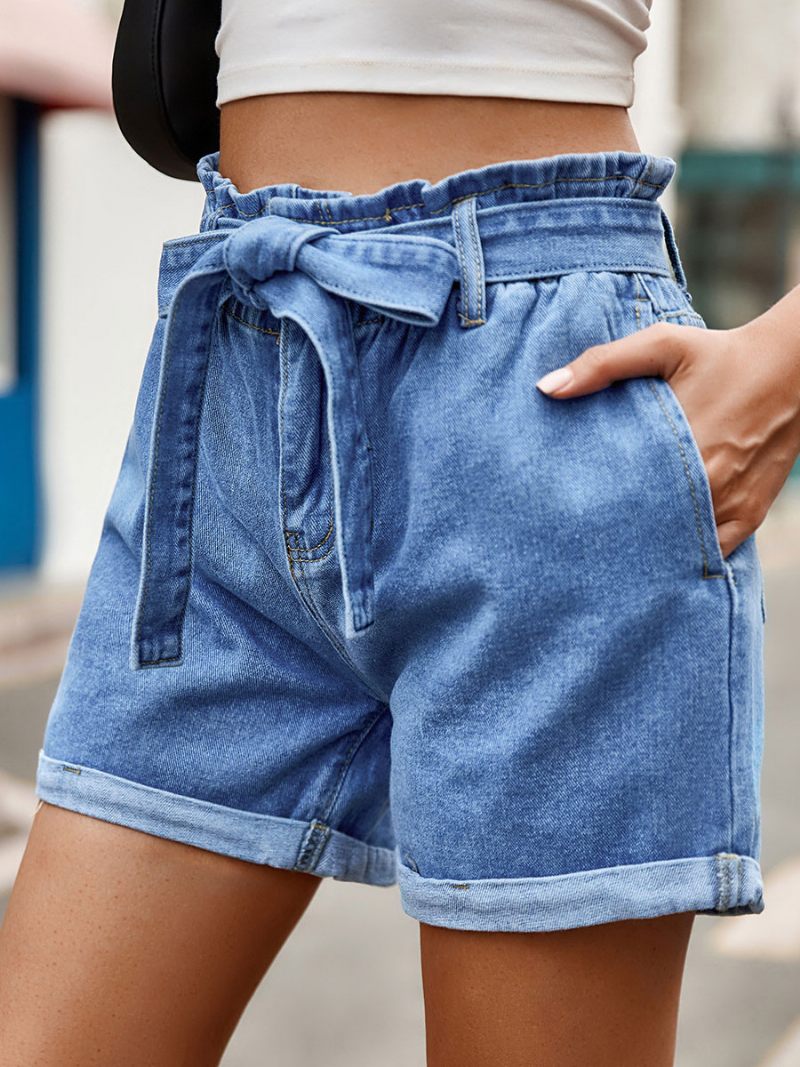 Shorts Décontractés À Lacets Pour Femmes Bas Jean - Bleu