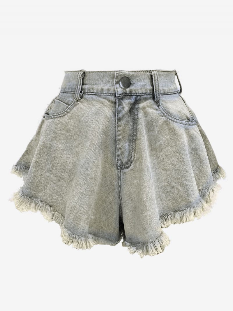 Shorts Pour Femmes Bas Cowboy Jean À Franges - Bleu Ciel Clair