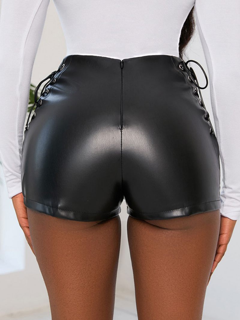 Shorts Pour Femmes Bas Décontractés Cuir Pu - Noir