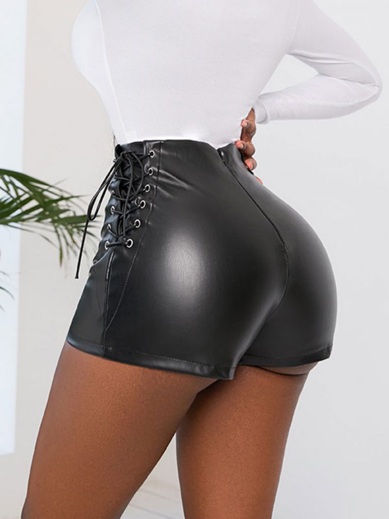 Shorts Pour Femmes Bas Décontractés Cuir Pu - Noir