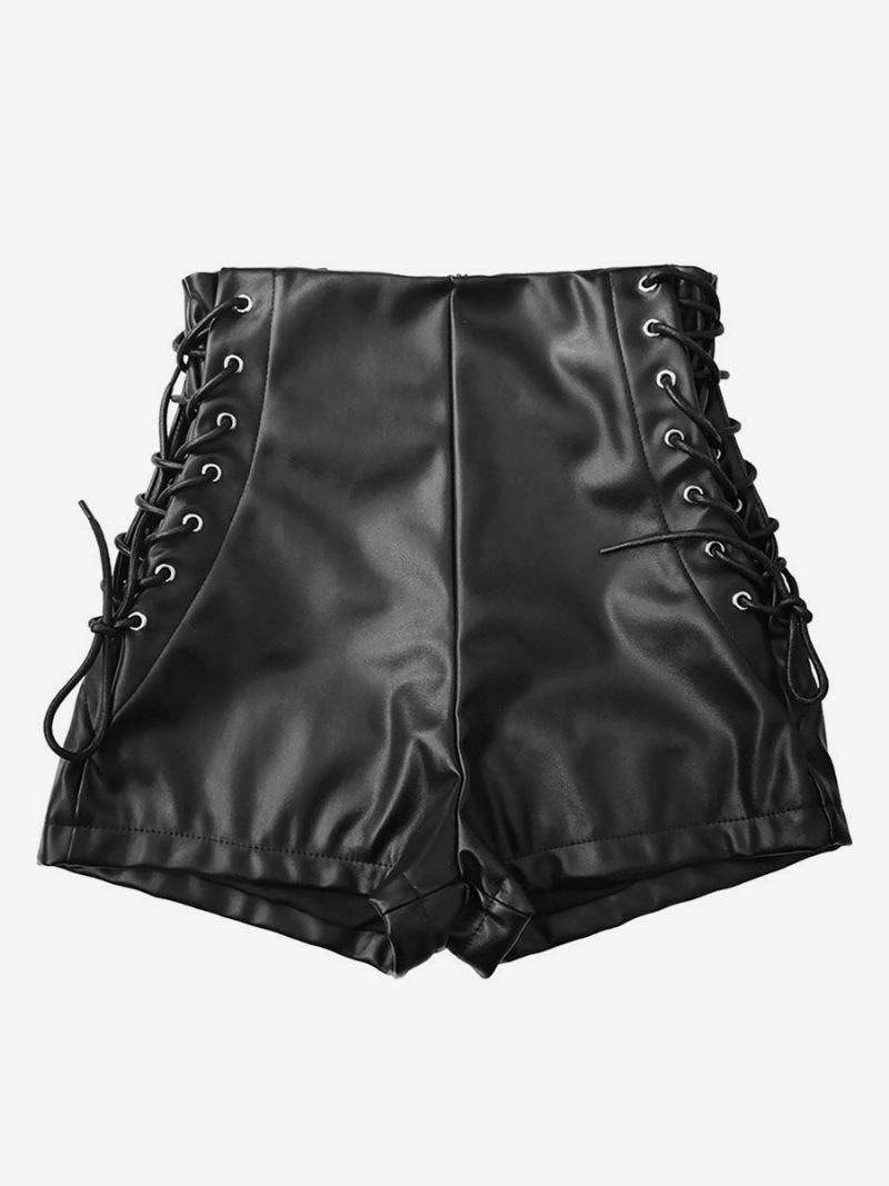 Shorts Pour Femmes Bas Décontractés Cuir Pu - Noir