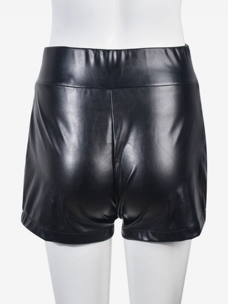 Shorts Pour Femmes Œillets Sexy Bas Cuir Pu - Noir