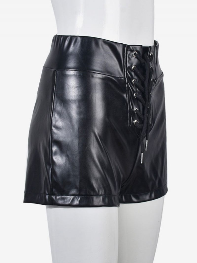 Shorts Pour Femmes Œillets Sexy Bas Cuir Pu - Noir