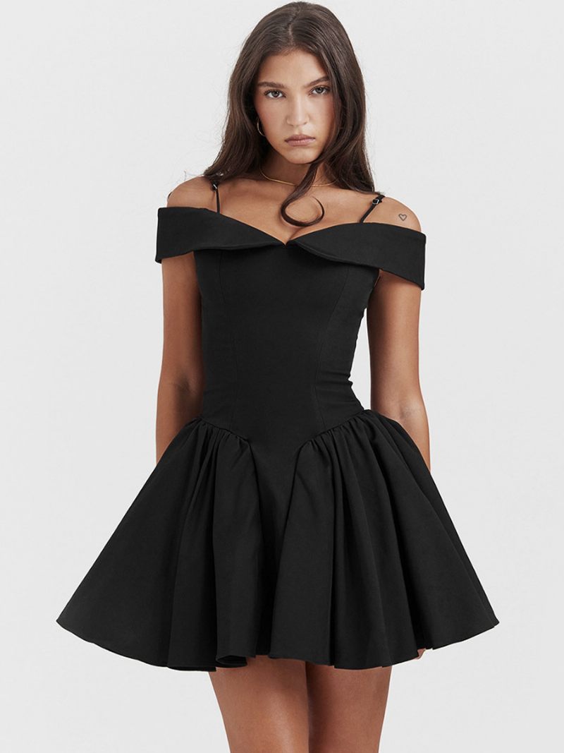 Petite Robe Noire Pour Femmes Bretelles Spaghetti Évasée Mini Robes Fête D'anniversaire