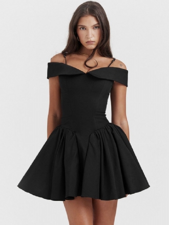 Petite Robe Noire Pour Femmes Bretelles Spaghetti Évasée Mini Robes Fête D'anniversaire