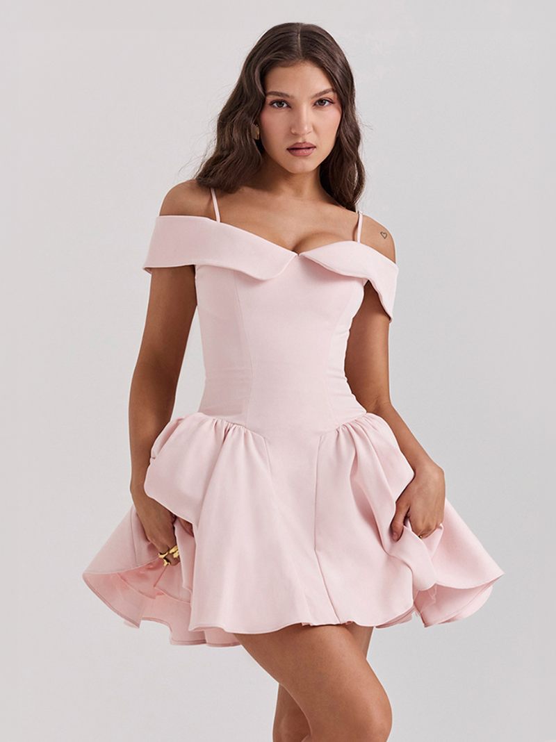 Petite Robe Noire Pour Femmes Bretelles Spaghetti Évasée Mini Robes Fête D'anniversaire - Rose