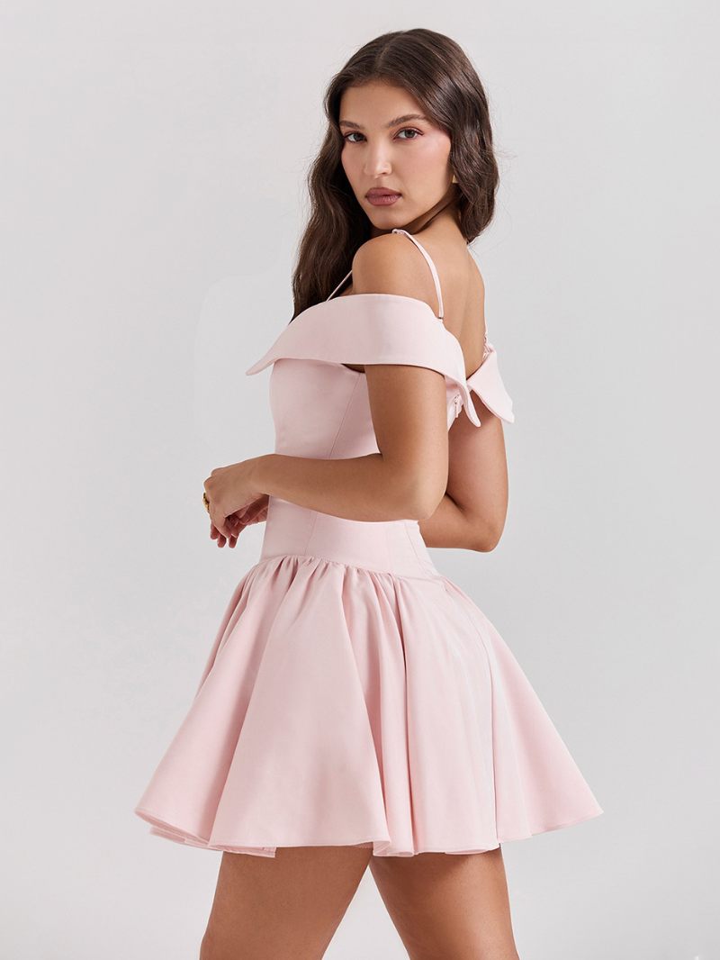 Petite Robe Noire Pour Femmes Bretelles Spaghetti Évasée Mini Robes Fête D'anniversaire - Rose