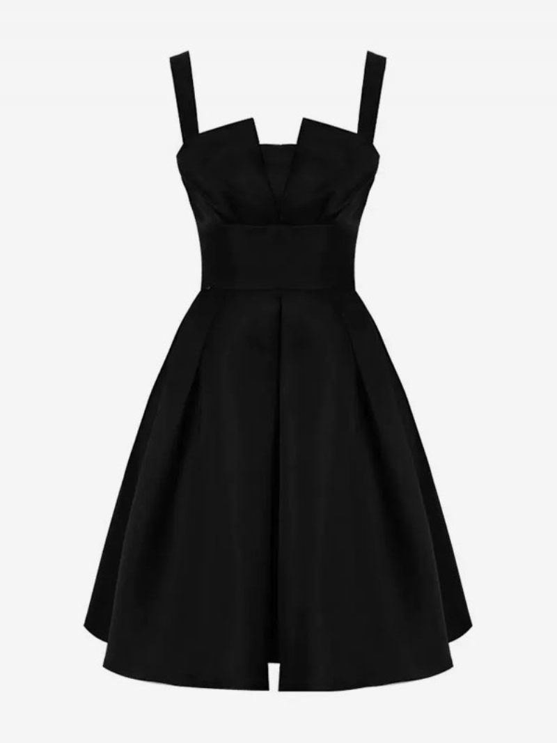 Petite Robe Noire Sans Manches Pour Femmes Dos Nu Taille Empire Robes Élégantes - Noir