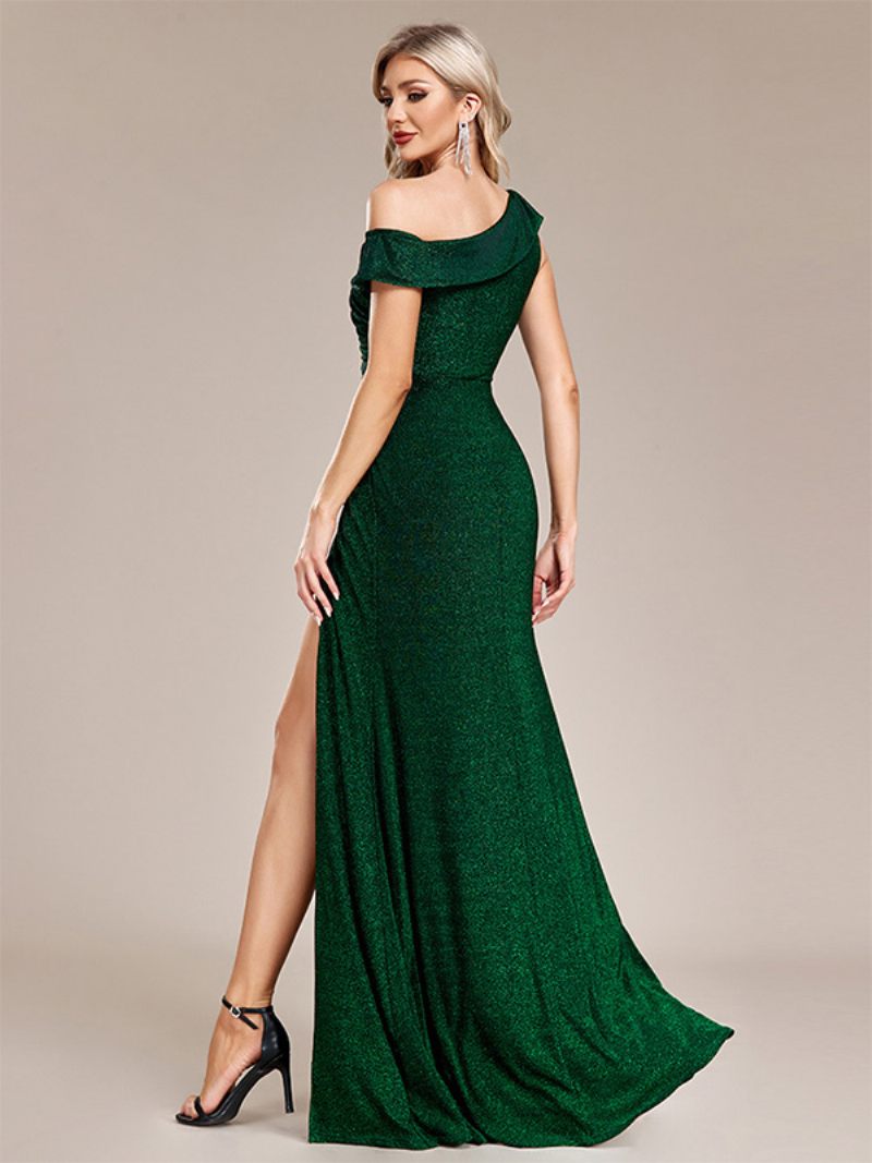 Robe Asymétrique À Paillettes Pour Femmes Longue Bal Fente Haute - Vert