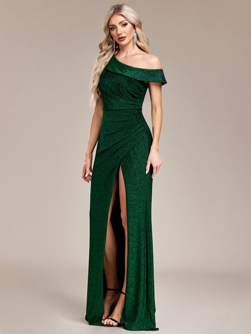 Robe Asymétrique À Paillettes Pour Femmes Longue Bal Fente Haute - Vert