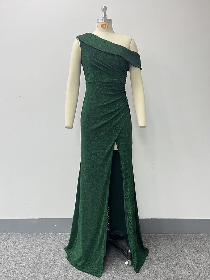 Robe Asymétrique À Paillettes Pour Femmes Longue Bal Fente Haute - Vert