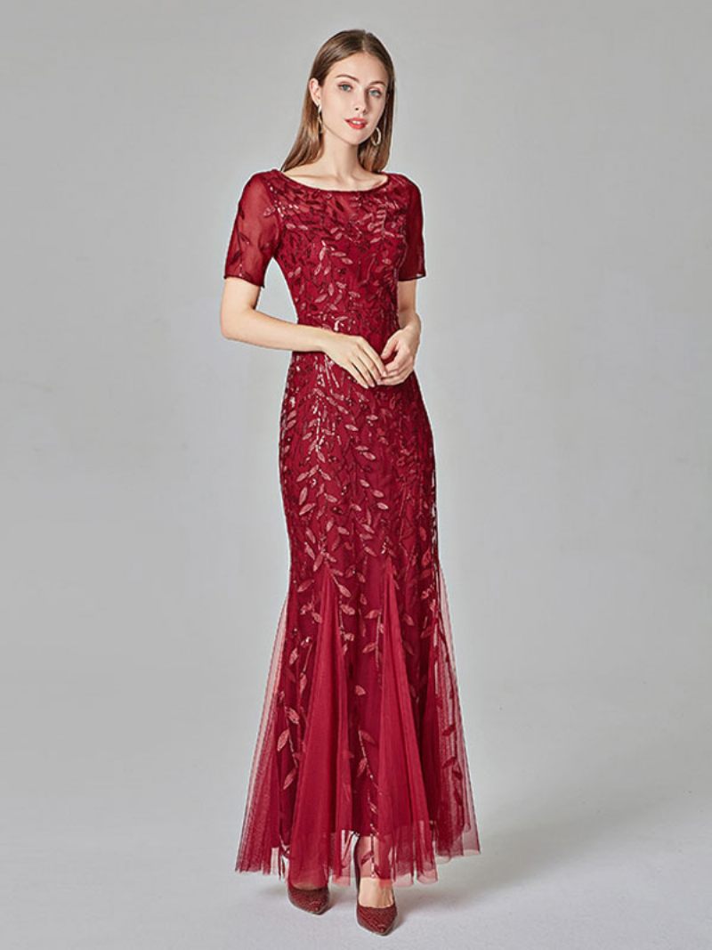 Robe Bal Sirène Pour Femme Manches Courtes Longue Semi-formelle D'anniversaire - Bourgogne