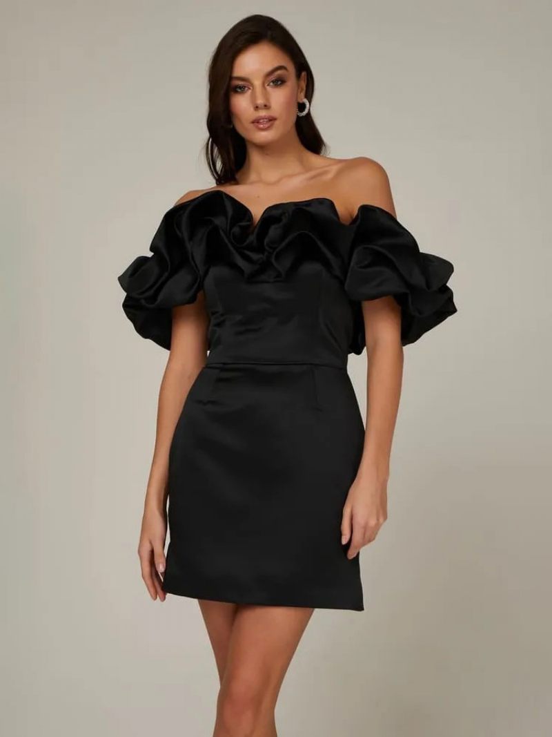 Robe Cupcake Chic Pour Femmes Sans Bretelles Fente Latérale Mini Robes Fête D'anniversaire - Noir