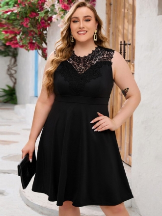 Robe Grande Taille Pour Femmes Encolure Dentelle Sans Manches Robes Courtes Décontractées