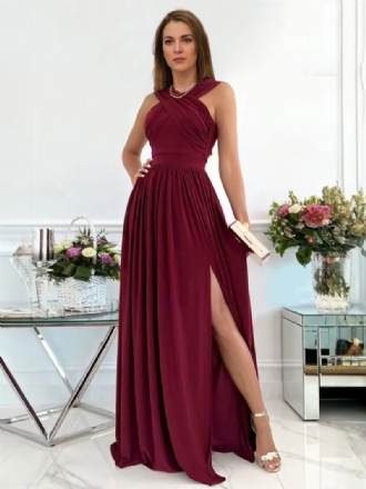 Robe Longue Croisée Sans Manches Pour Femmes Dos Nu Fente Plissée Robes Bal