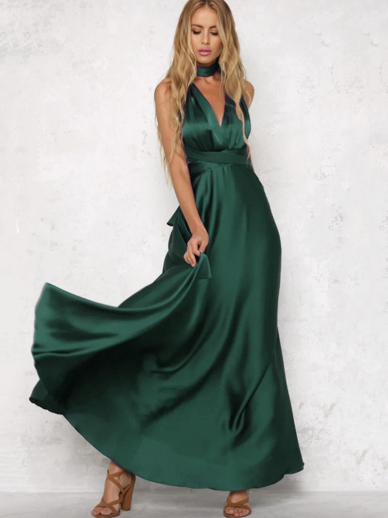 Robe Longue Dos Ouvert Pour Femme Nu Décolleté Plongeant Taille Croisée Bal