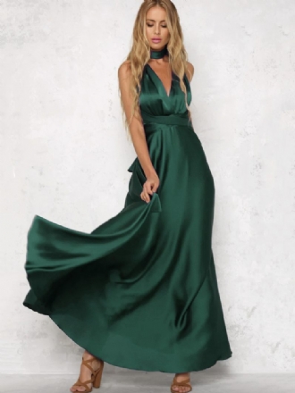 Robe Longue Dos Ouvert Pour Femme Nu Décolleté Plongeant Taille Croisée Bal