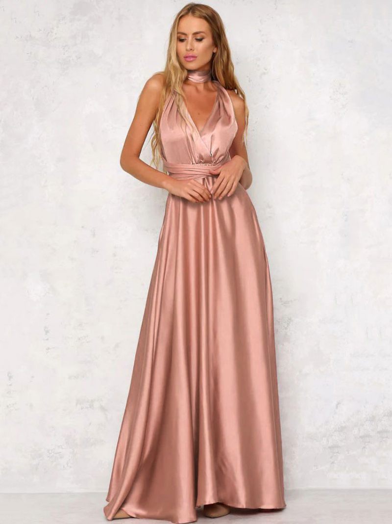 Robe Longue Dos Ouvert Pour Femme Nu Décolleté Plongeant Taille Croisée Bal - Rouge Pastèque